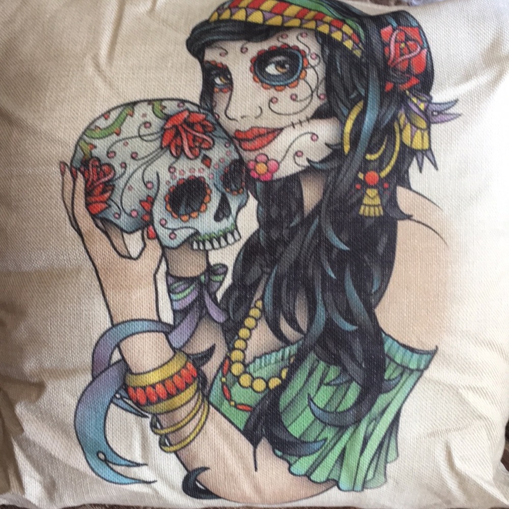 Sugar skull theme COOL throw pillow w/insert 16x16